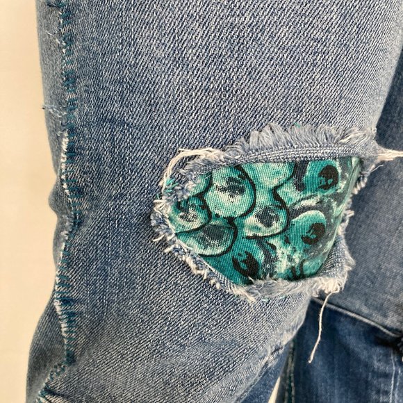 Custom Distressed Boro Sashiko Acid Faded Blue Jeans - Picture 11 of 17
